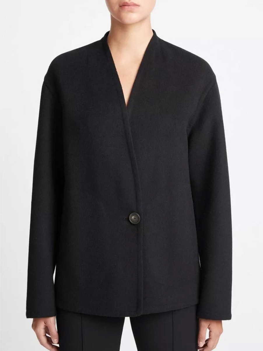 Women'S Vince Coats & Jackets | Knit Combo Wool-Blend Jacket In Black | Vince