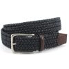 Men'S Torino Leather Belts | Italian Woven Cotton & Leather Belt Navy/Brown | Torino Leather