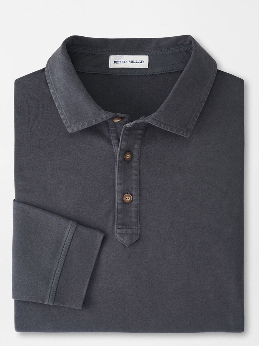 Men'S Peter Millar T-Shirts | Lava Wash Long-Sleeve Polo In Washed Black | Peter Millar