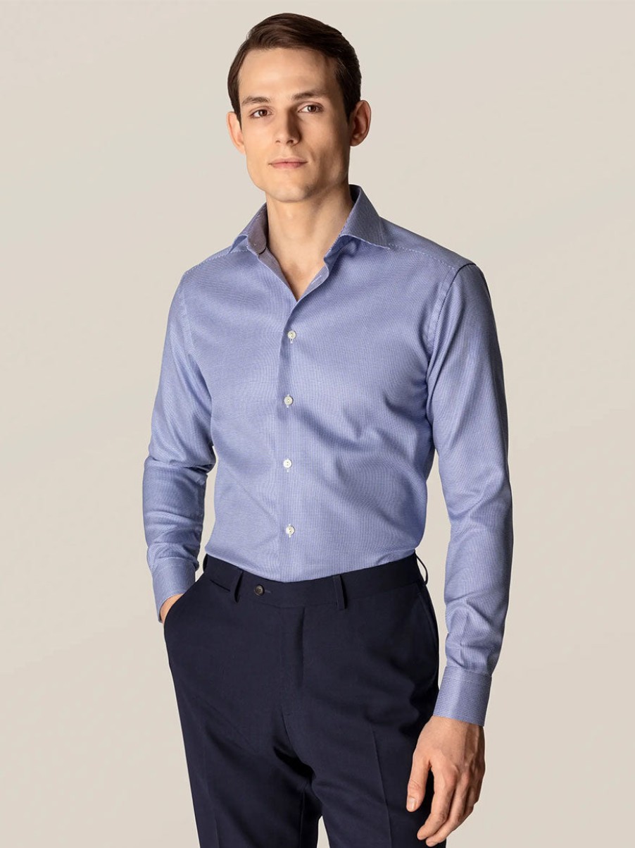 Men'S Eton Dress Shirts | Contemporary Fit Mid Blue Patterned Twill Dress Shirt | Eton