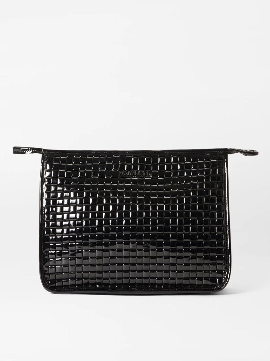 Women'S MZ Wallace Clutches | Woven Metro Clutch In Black Lacquer Oxford | Mz Wallace