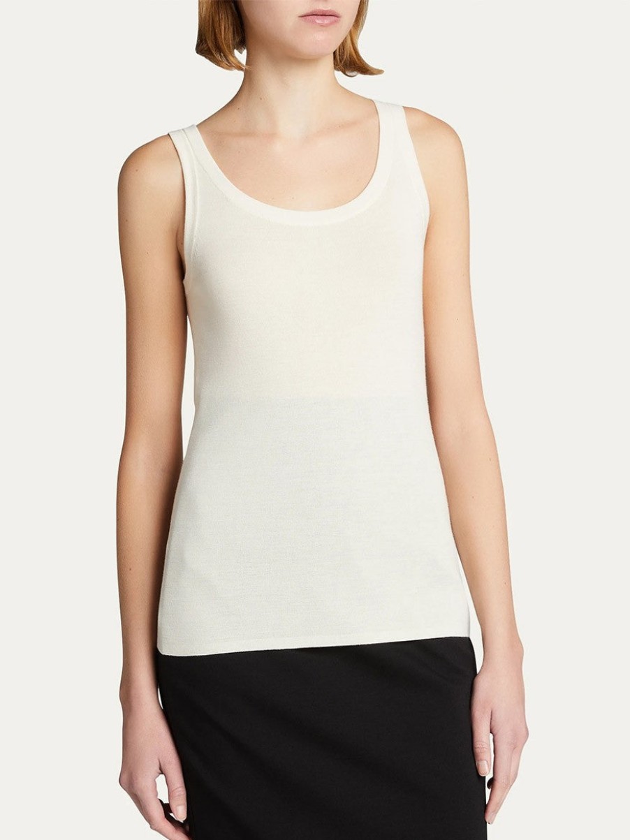 Women'S Akris Punto Tops | Sleeveless Round Neck Top Cream | Akris Punto