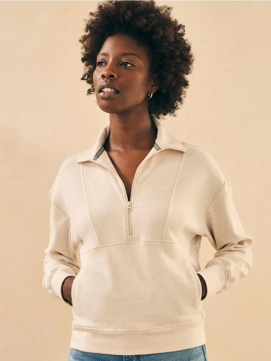 Women'S Faherty Brand Tops | Legend Lounge Half Zip Sweatshirt In Off White | Faherty Brand