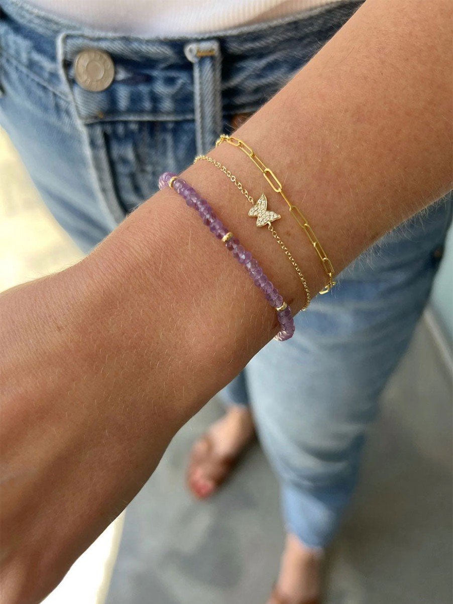 Women'S EF Collection Bracelets | Birthstone Bracelet Gold Rondelles - Amethyst | Ef Collection