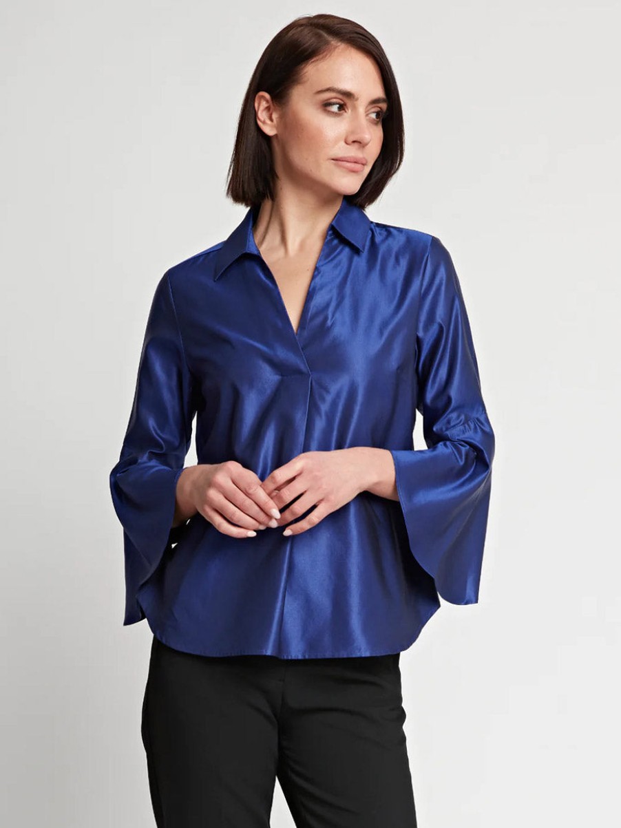 Women'S Hinson Wu Tops | Nicole Bracelet Sleeve Silk Satin Top In Royal | Hinson Wu