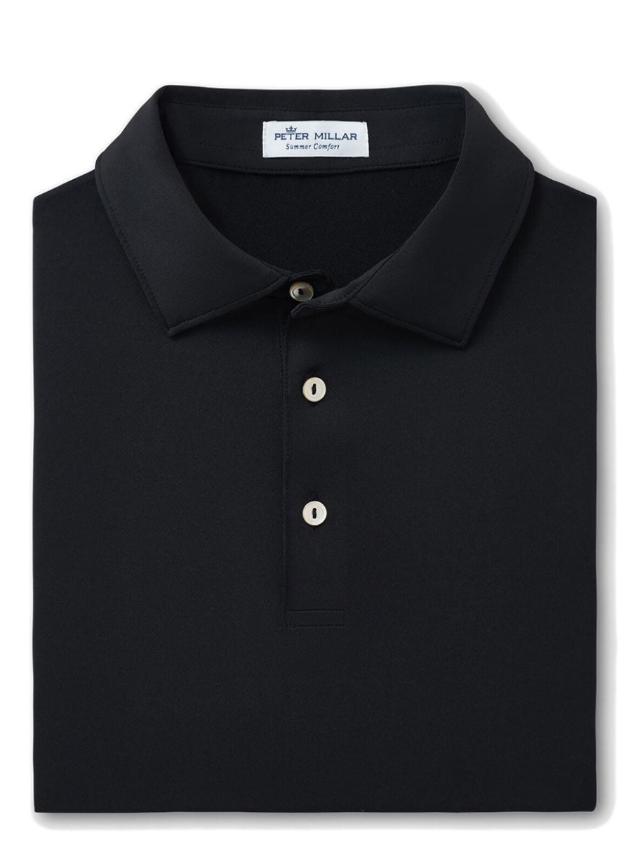 Men'S Peter Millar T-Shirts | Solid Performance Jersey Polo Black Polos | Peter Millar