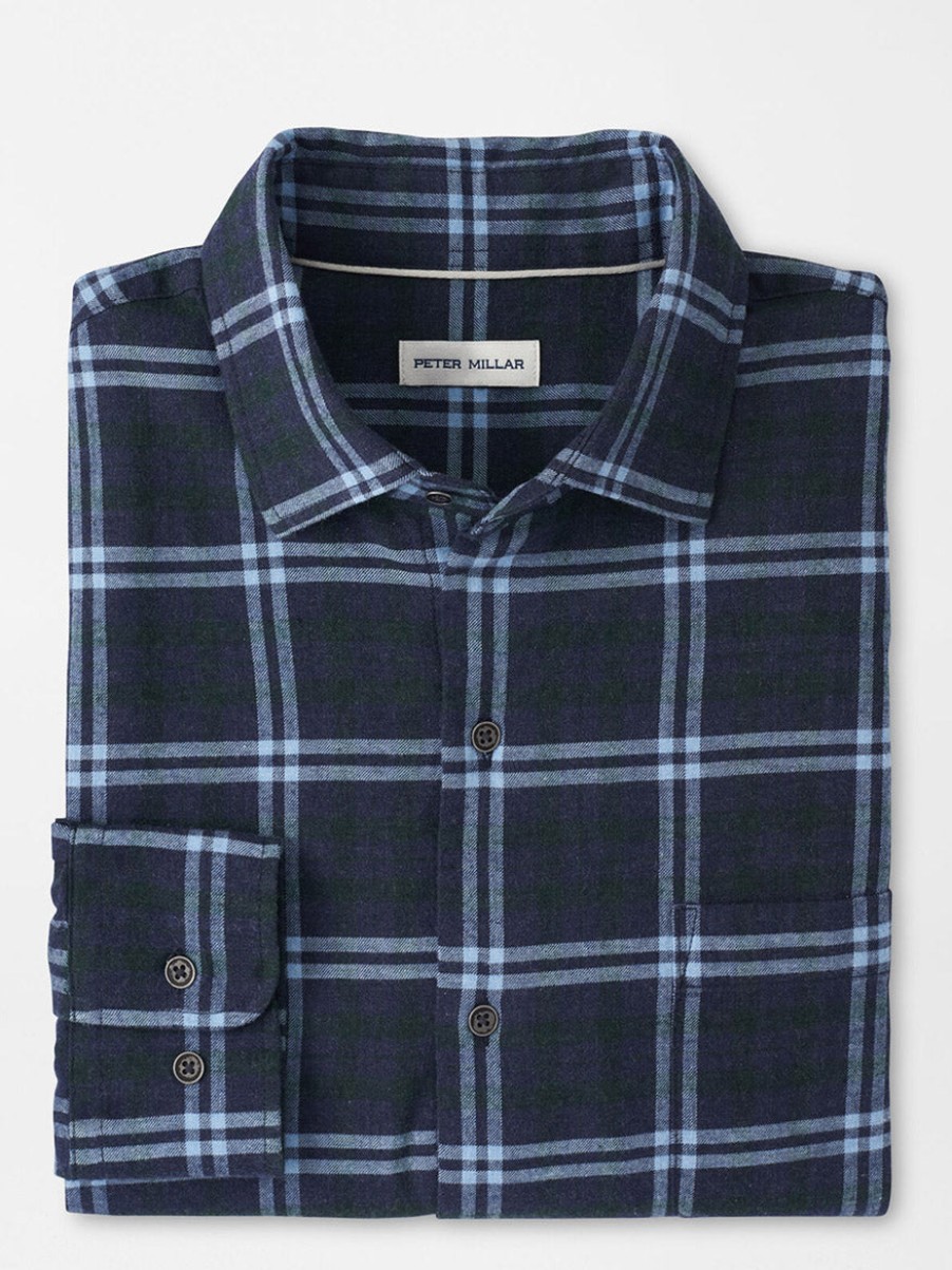 Men'S Peter Millar Dress Shirts | Glenbrook Cotton Sport Shirt In Navy | Peter Millar