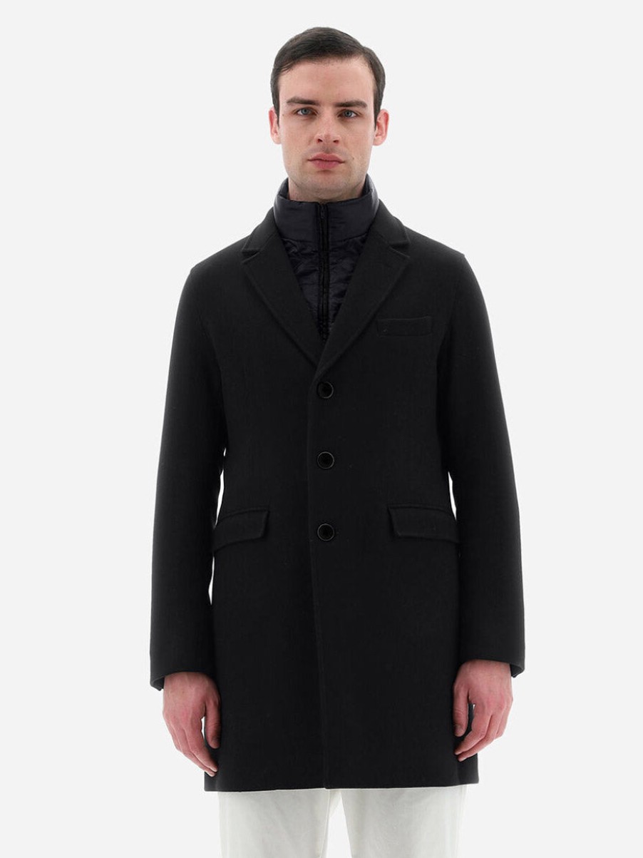 Men'S Herno Coats & Jackets | Diagonal Wool Coat In Black | Herno