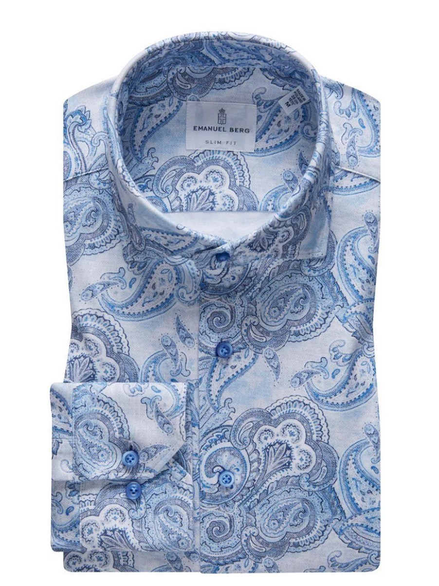 Men'S Emanuel Berg Dress Shirts | Modern Fit 4Wayflex Dress Shirt Blue Paisley | Emanuel Berg