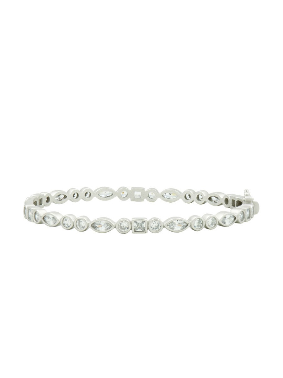 Women'S Freida Rothman Bracelets | Signature Mixed Shaped Hinge Bangle Silver | Freida Rothman