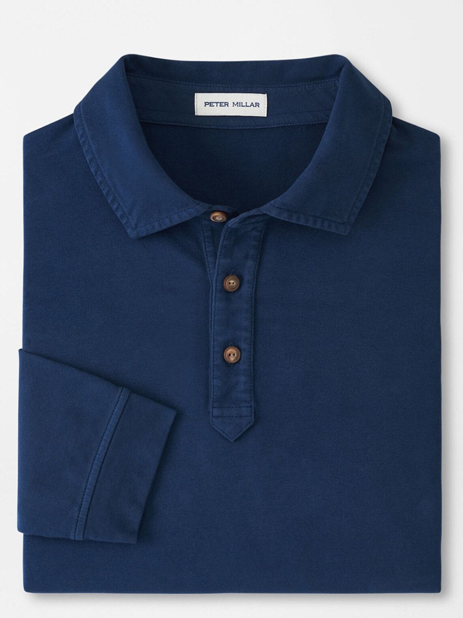 Men'S Peter Millar T-Shirts | Lava Wash Long-Sleeve Polo In Navy | Peter Millar