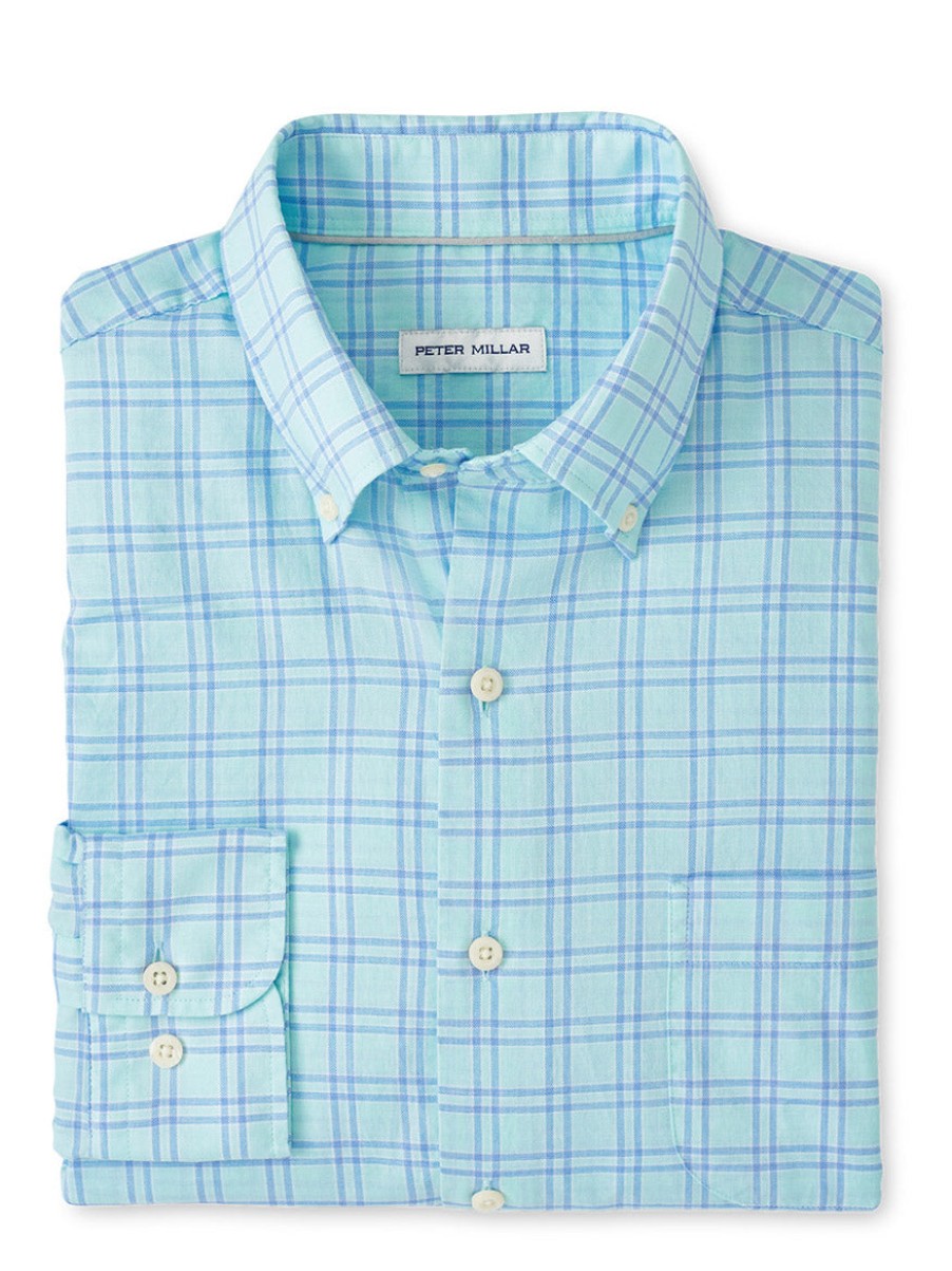 Men'S Peter Millar Dress Shirts | Heron Cotton Sport Shirt In Aloe | Peter Millar