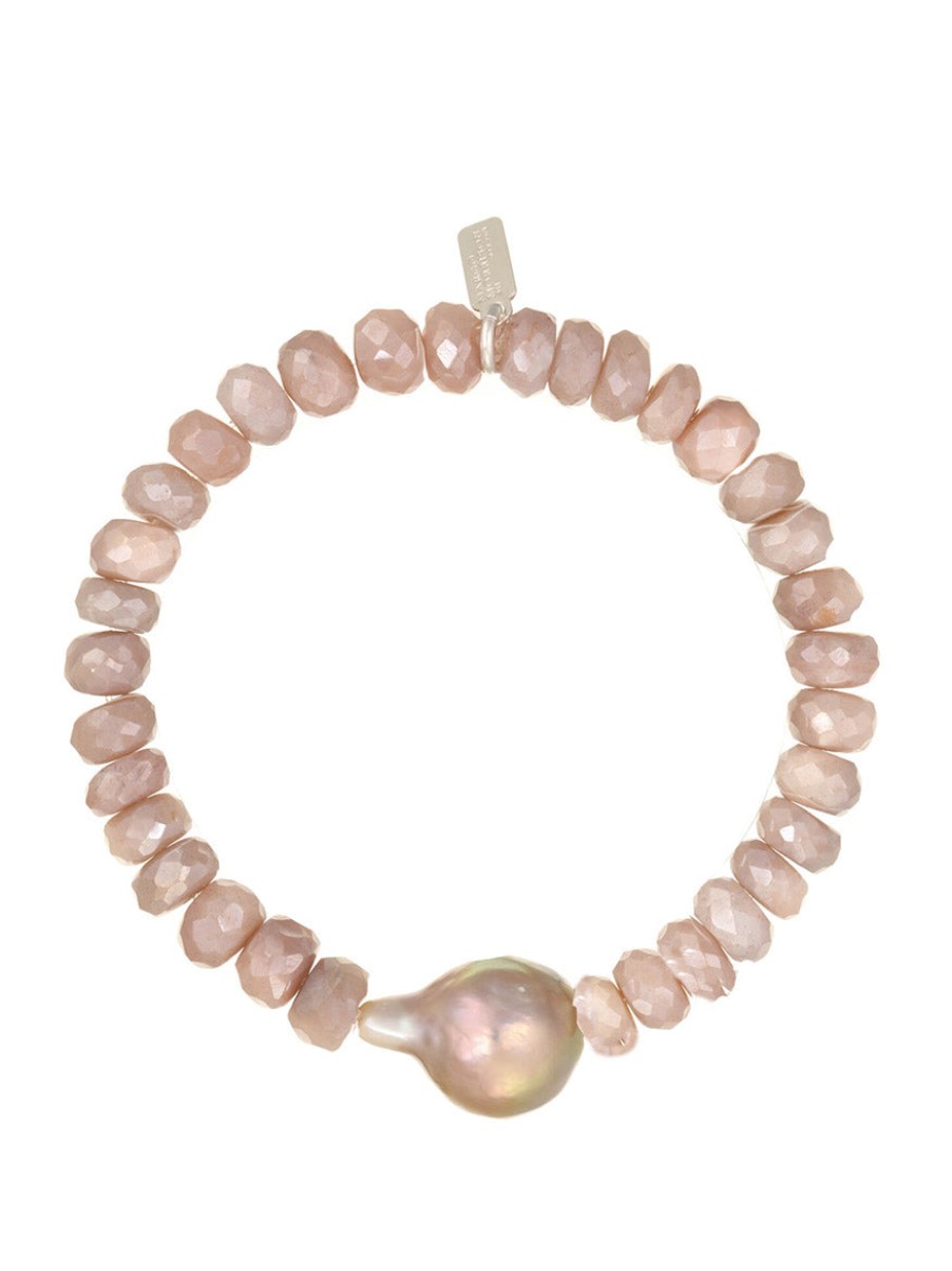 Women'S Margo Morrison Bracelets | Buy Peach Coated Moonstone Stretch Bracelet Jewelry