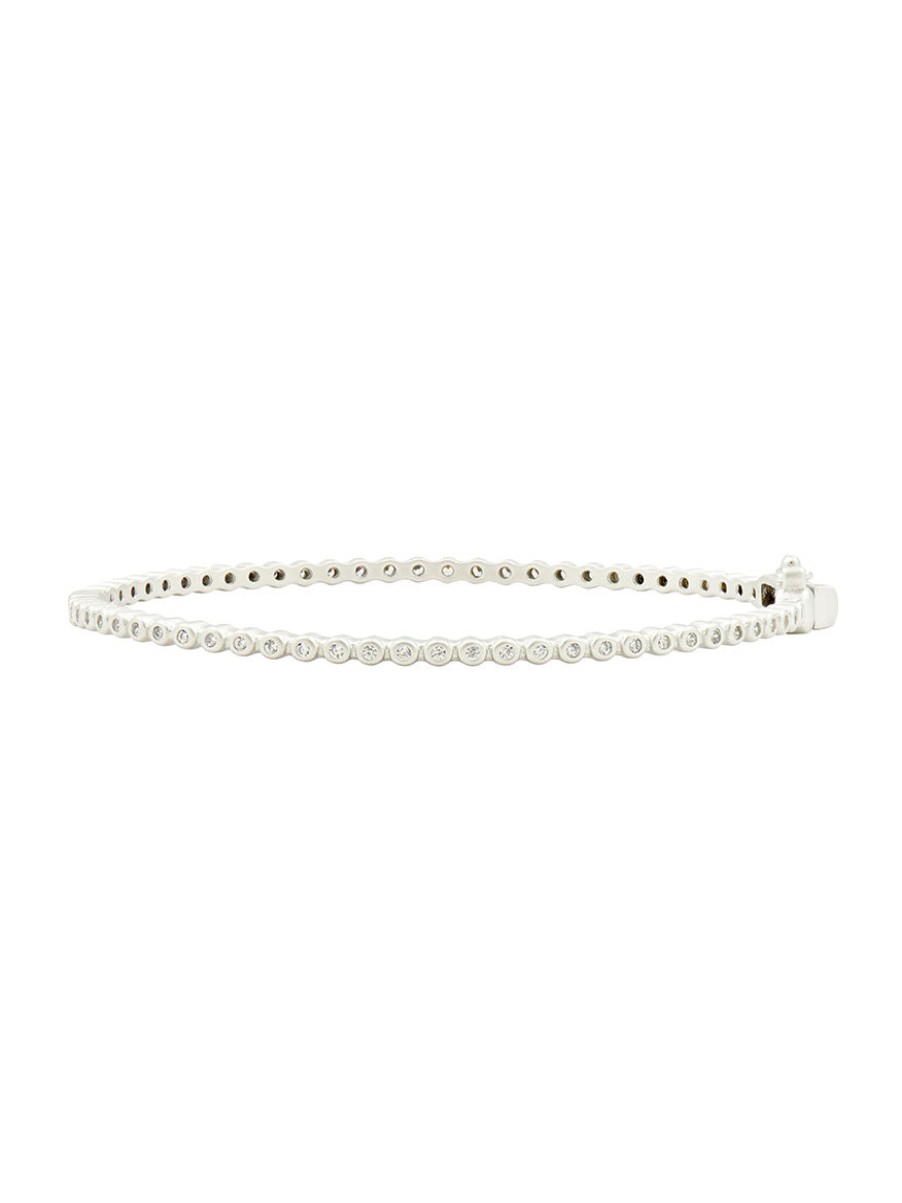 Women'S Freida Rothman Bracelets | Signature Bezel Pave Hinge Bangle Silver | Freida Rothman