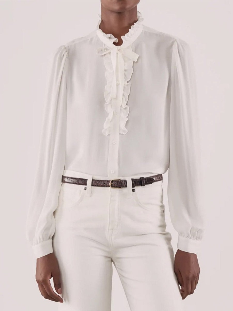 Women'S Nili Lotan Tops | Miera Shirt Ivory | Nili Lotan