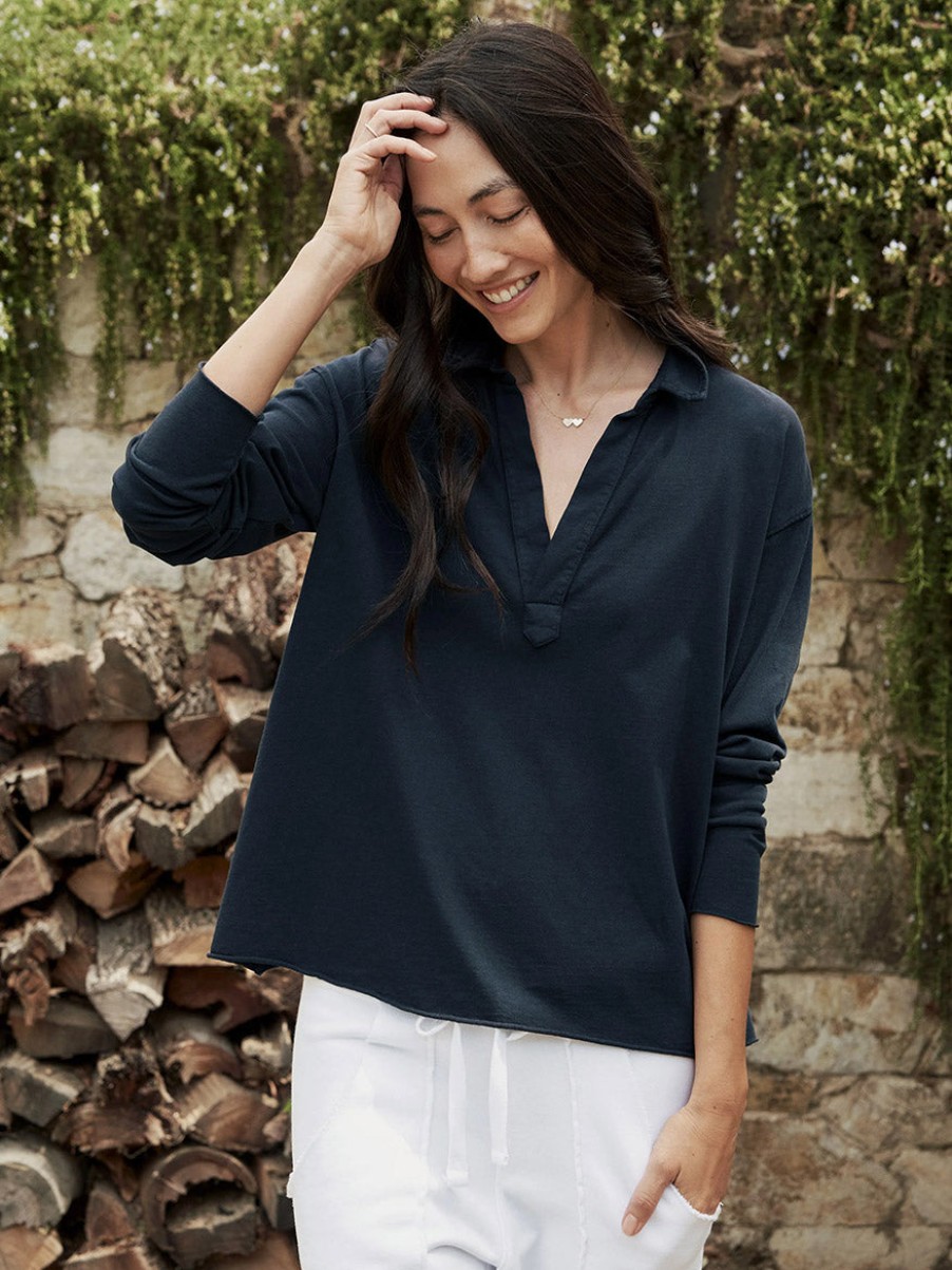 Women'S Frank & Eileen Tops | Patrick Popover Henley In British Royal Navy | Frank & Eileen