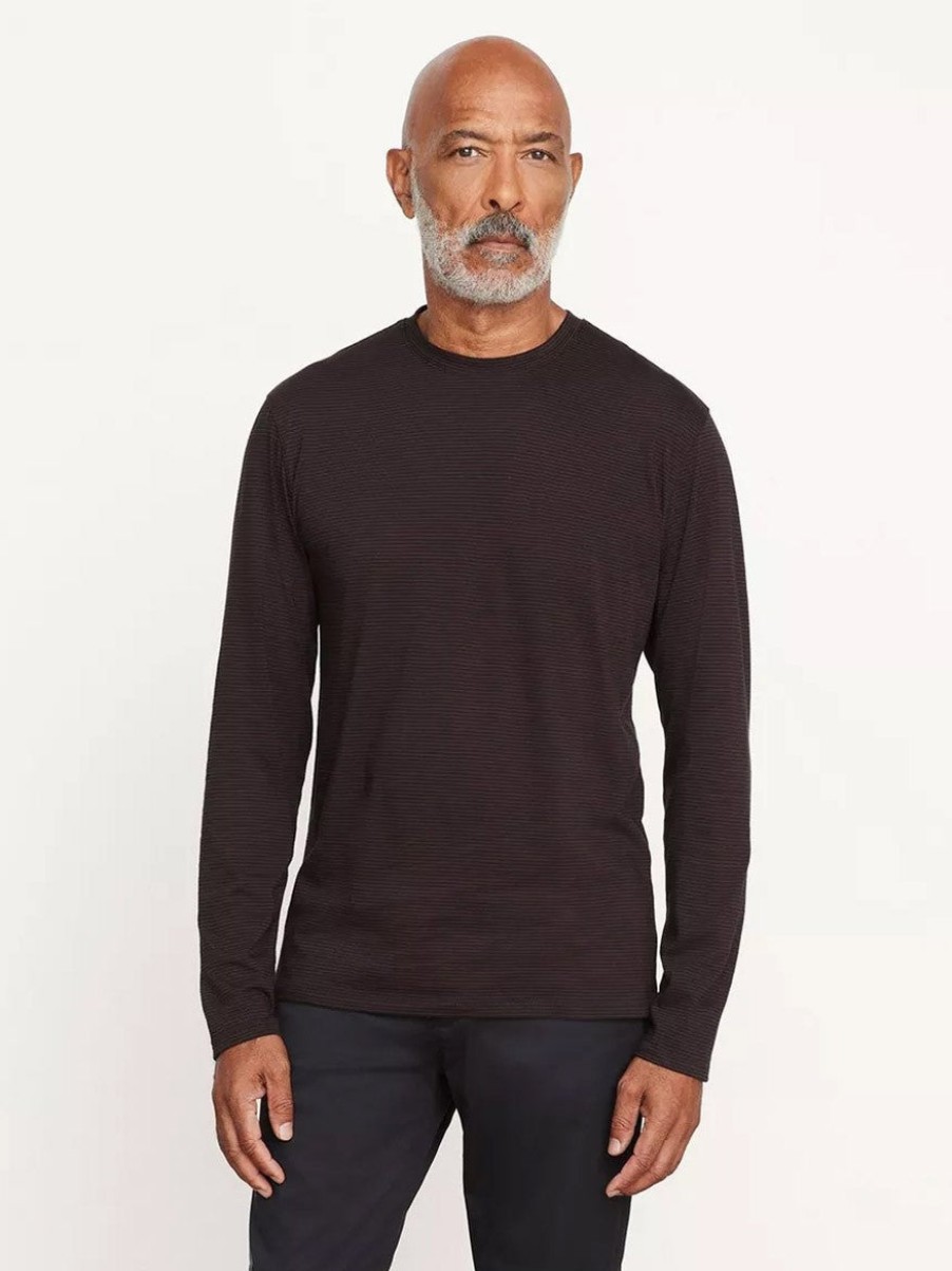 Men'S Vince T-Shirts | Micro Stripe Long Sleeve Crew Neck T-Shirt Black/Acorn | Vince