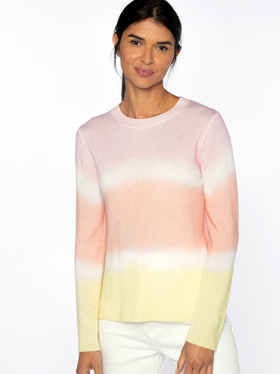 Women'S Kinross Sweaters | Painted Stripe Crew In Rosa Multi | Kinross