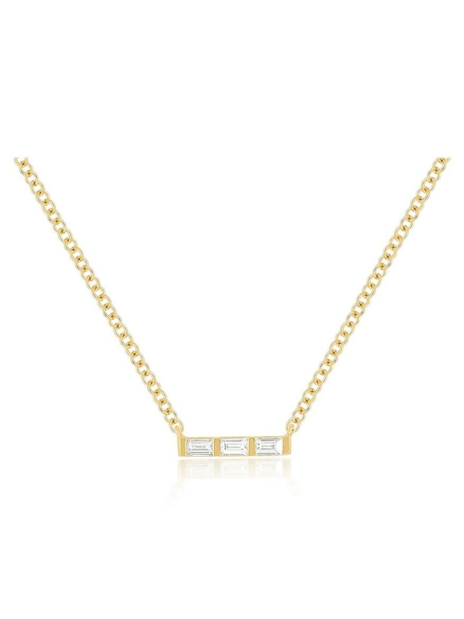 Women'S EF Collection Necklaces | Baguette Mini Bar Necklace Yellow Gold | Ef Collection