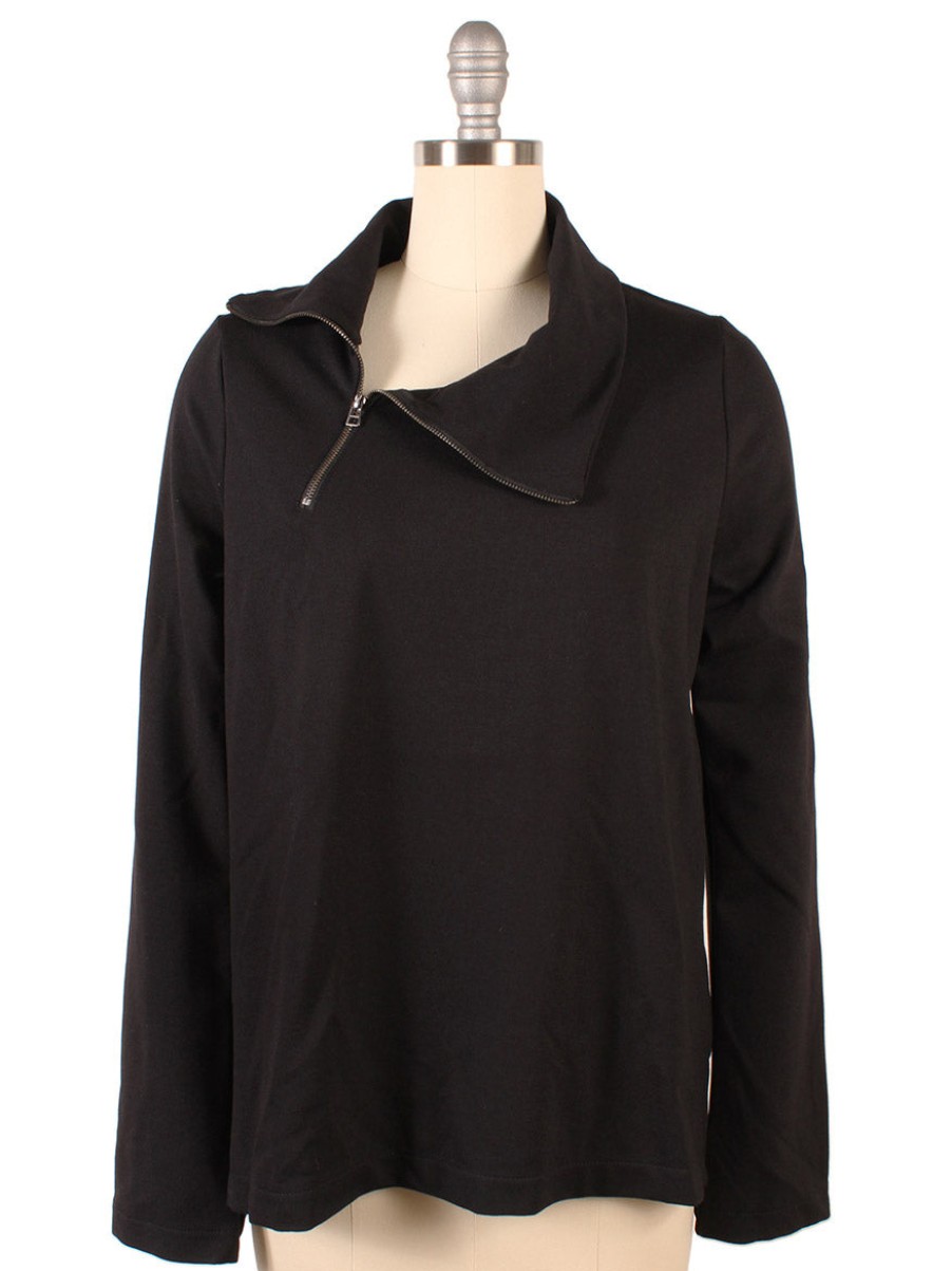 Women'S Porto Tops | Mendocino Ponte Zip Top In Black | Porto