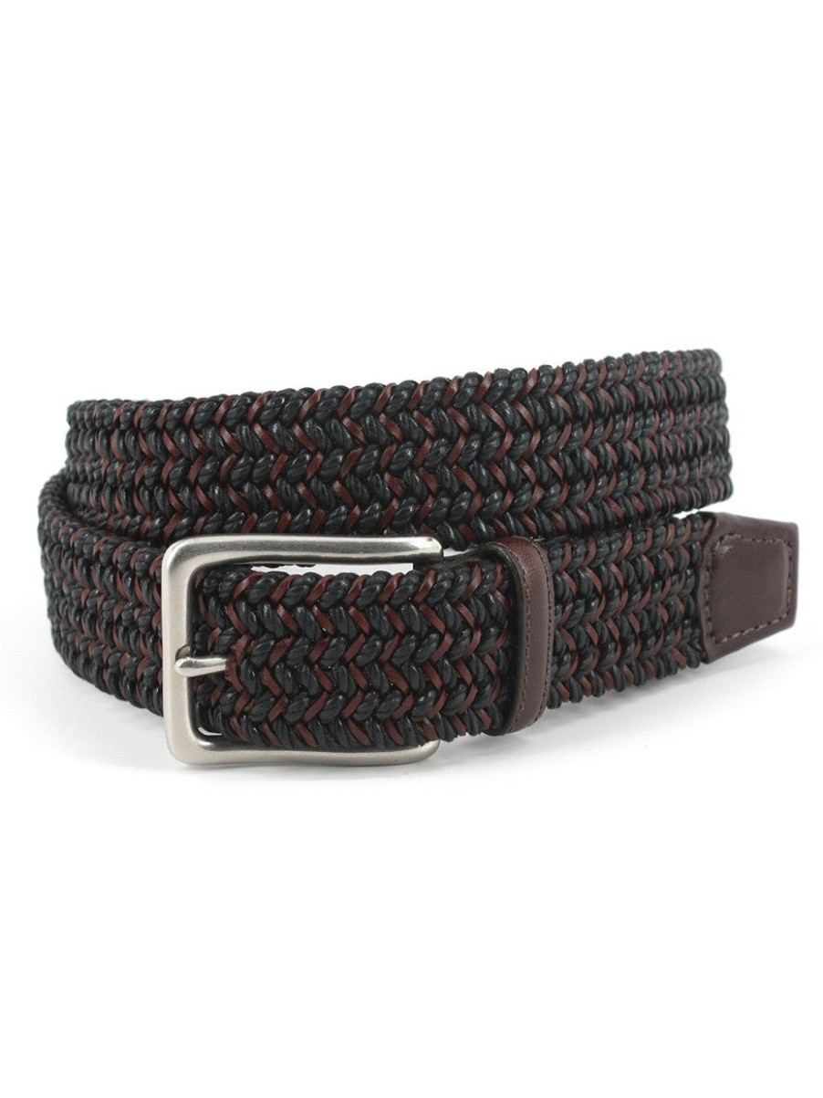 Men'S Torino Leather Belts | Italian Woven Cotton & Leather Belt Black/Brown | Torino Leather