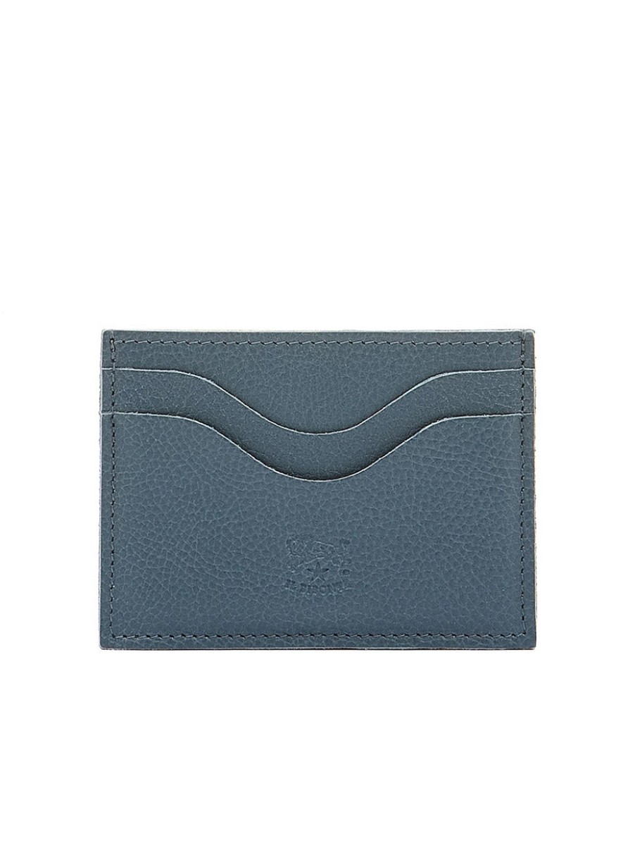 Women'S Il Bisonte Wallets | Salina Card Case In Blue Denim Leather | Il Bisonte