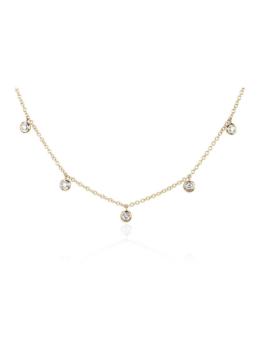 Women'S EF Collection Necklaces | 5 Diamond Bezel Choker Necklace Yellow Gold | Ef Collection