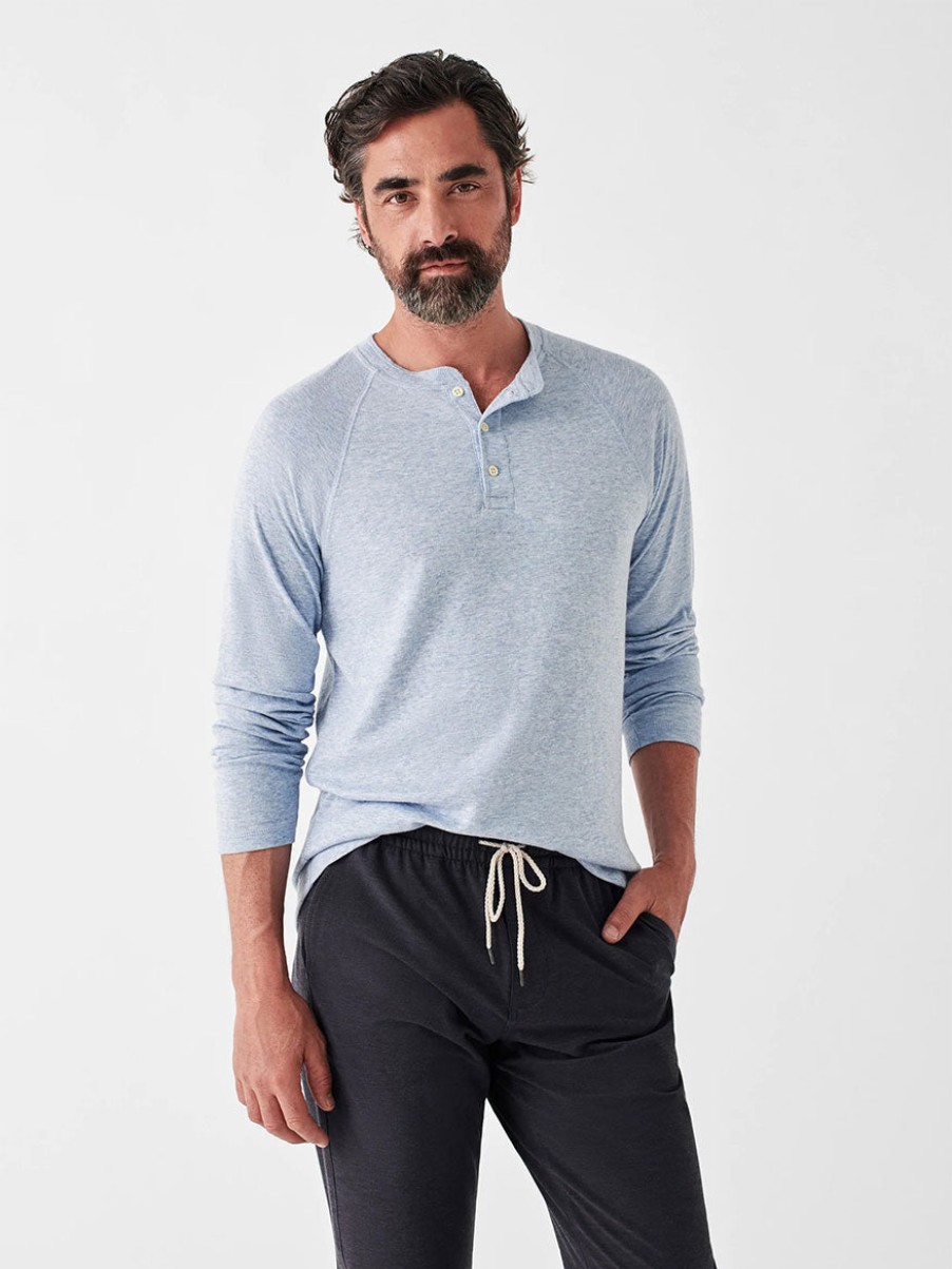 Men'S Faherty Brand T-Shirts | Cloud Long-Sleeve Henley Light Blue Heather | Faherty Brand