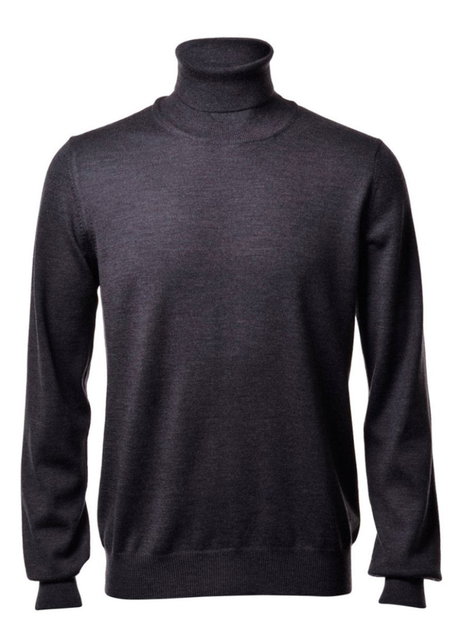 Men'S Gran Sasso Sweaters | Solid Merino Turtleneck In Charcoal | Gran Sasso