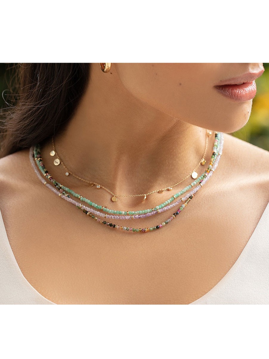 Women'S EF Collection Necklaces | Birthstone Necklace With Gold Rondelles - Rainbow Tourmaline | Ef Collection