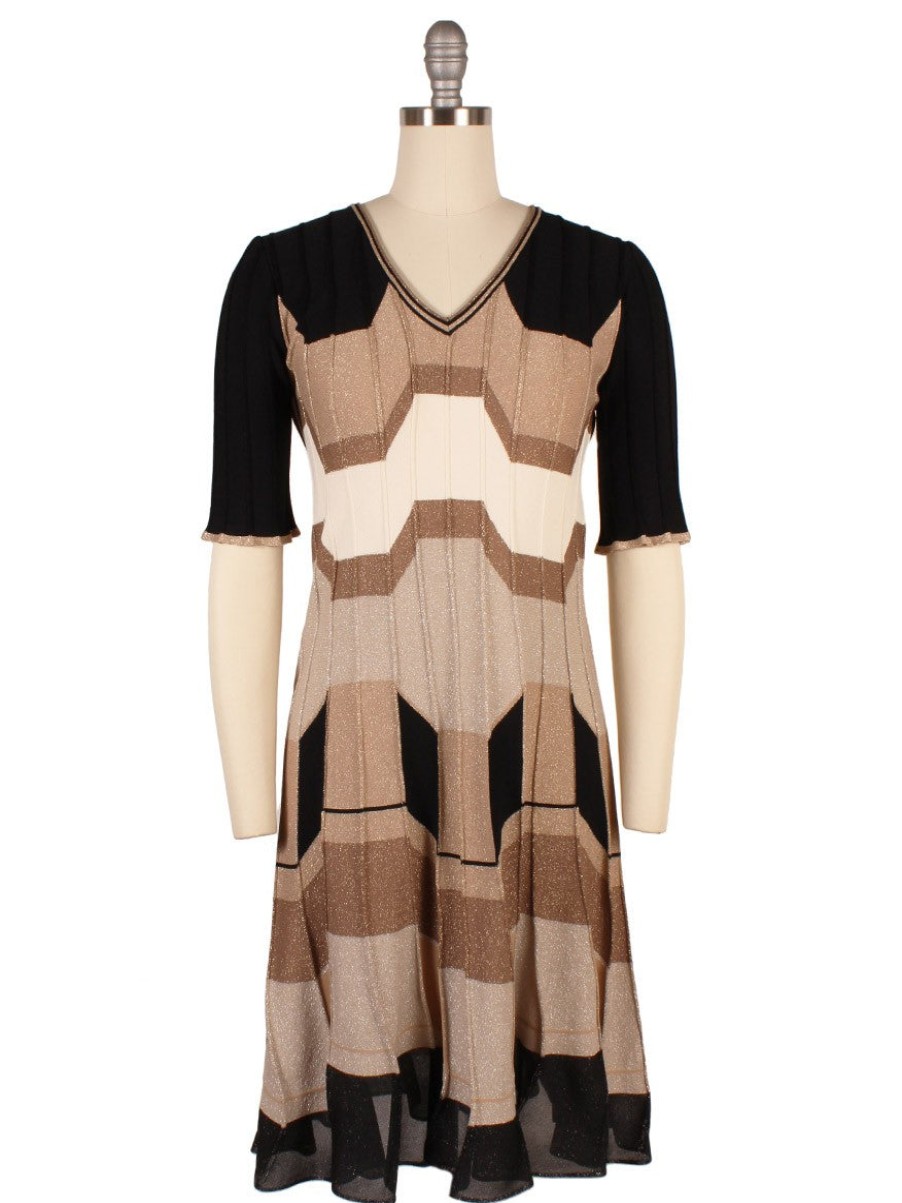 Women'S D. Exterior Dresses | Jacquard Art Deco Pleated Dress Black Multi | D. Exterior