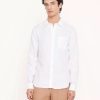 Men'S Vince Dress Shirts | Linen Long Sleeve Optic White | Vince