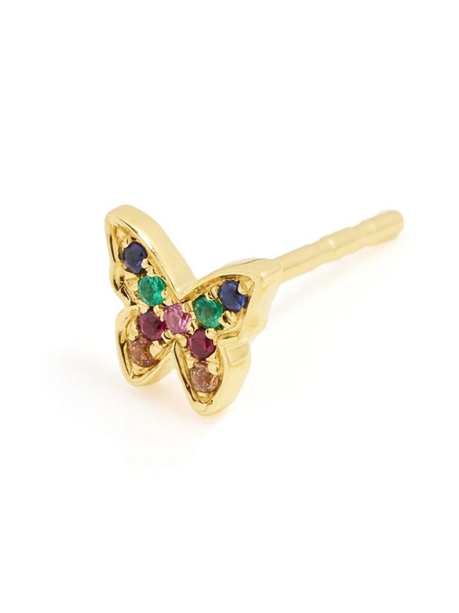 Women'S EF Collection Earrings | Mini Rainbow Butterfly Stud Earring Yellow Gold | Ef Collection