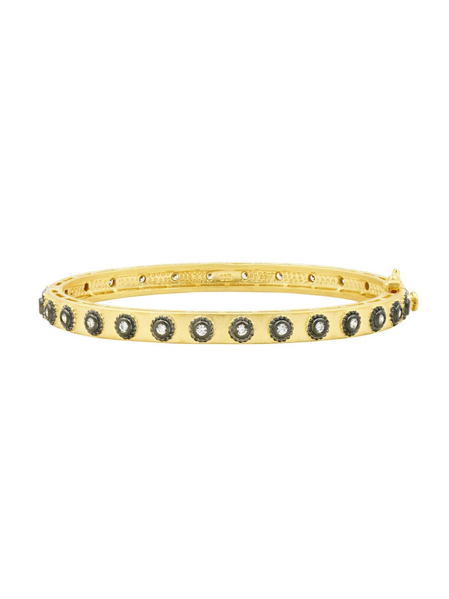 Women'S Freida Rothman Bracelets | Signature Studded Eternity Hinge Bangle In Gold & Black | Freida Rothman