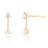 Women'S EF Collection Earrings | Double Solitaire Diamond Chain Stud Earrings Yellow Gold | Ef Collection