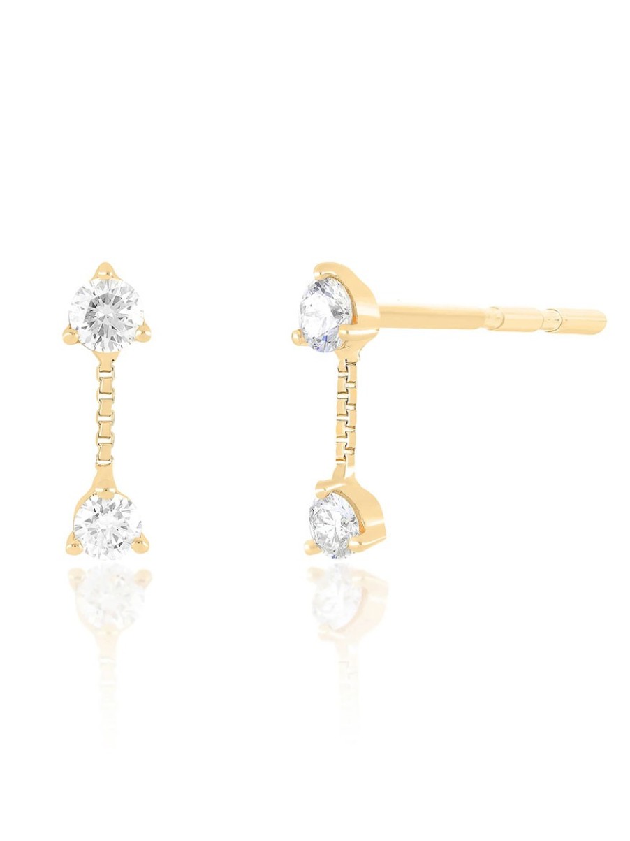 Women'S EF Collection Earrings | Double Solitaire Diamond Chain Stud Earrings Yellow Gold | Ef Collection