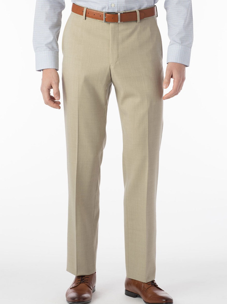 Men'S Ballin Pants | Soho Comfort 'Eze' Super 120S Modern Flat Front Twill Pant Khaki | Ballin