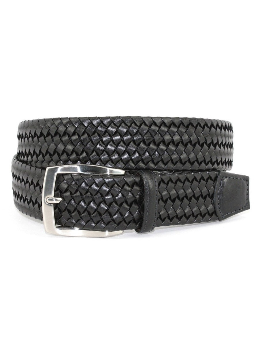 Men'S Torino Leather Belts | Italian Woven Stretch Leather Belt Black | Torino Leather