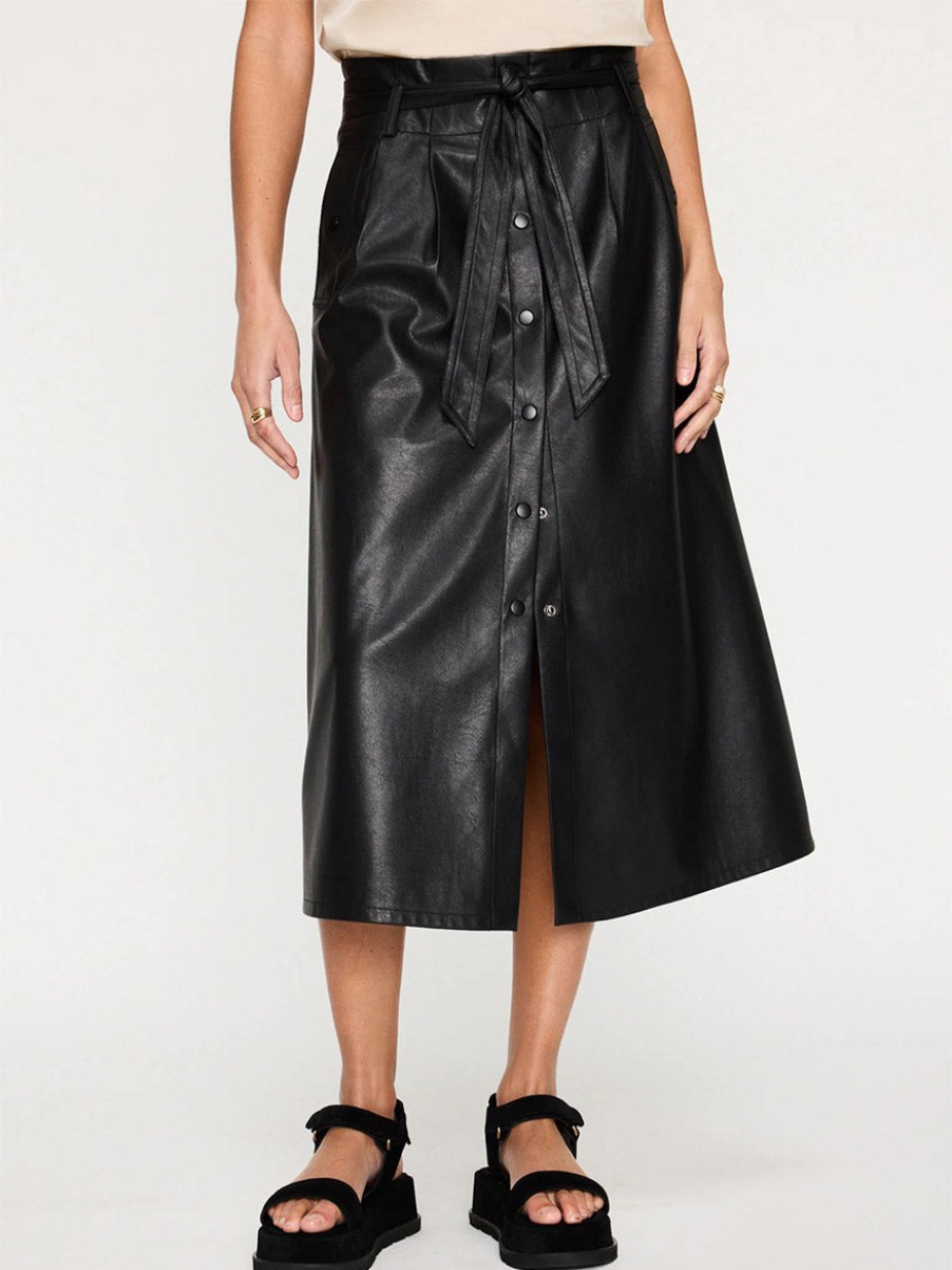 Women'S Brochu Walker Skirts | Teagan Vegan Leather Belted Skirt In Black Onyx | Brochu Walker