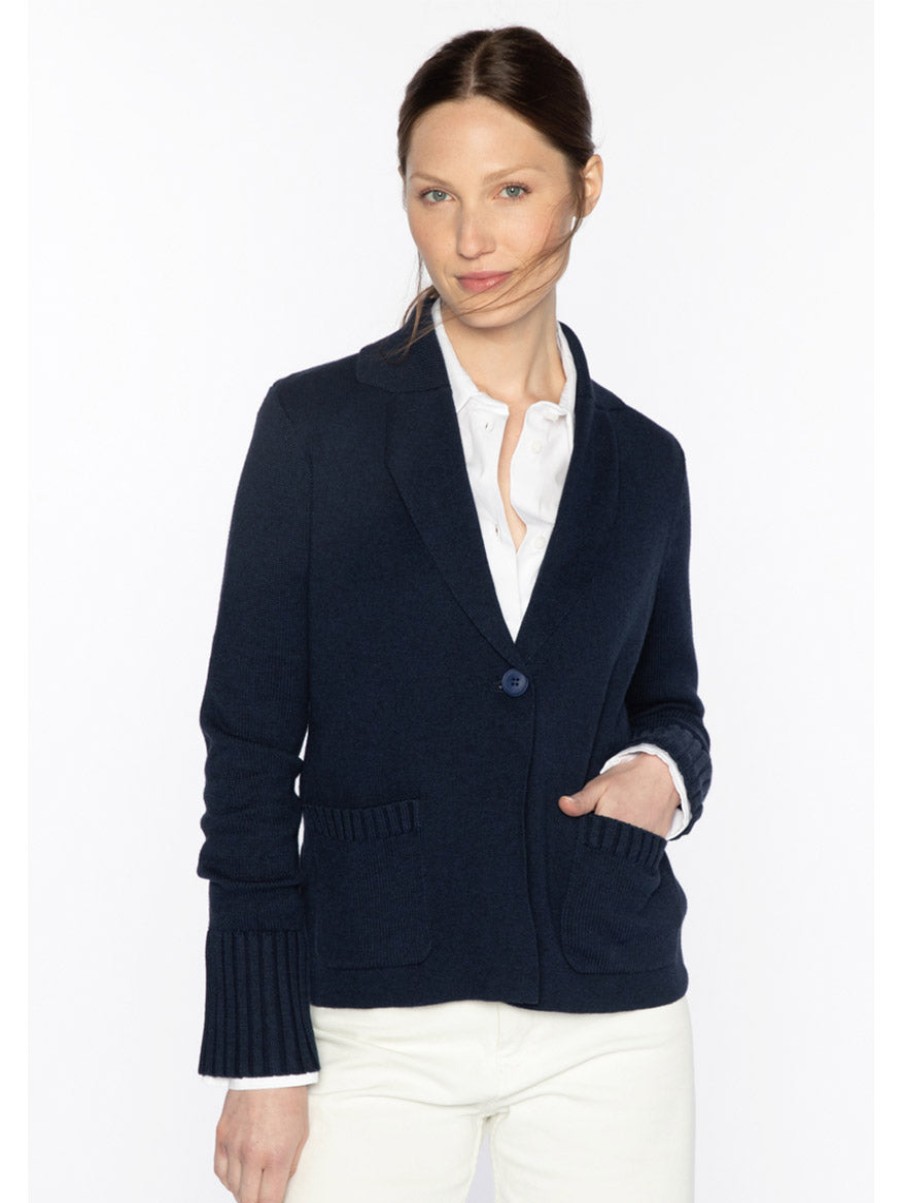 Women'S Kinross Sweaters | Rib Trim Notch Collar Cardigan In Navy | Kinross