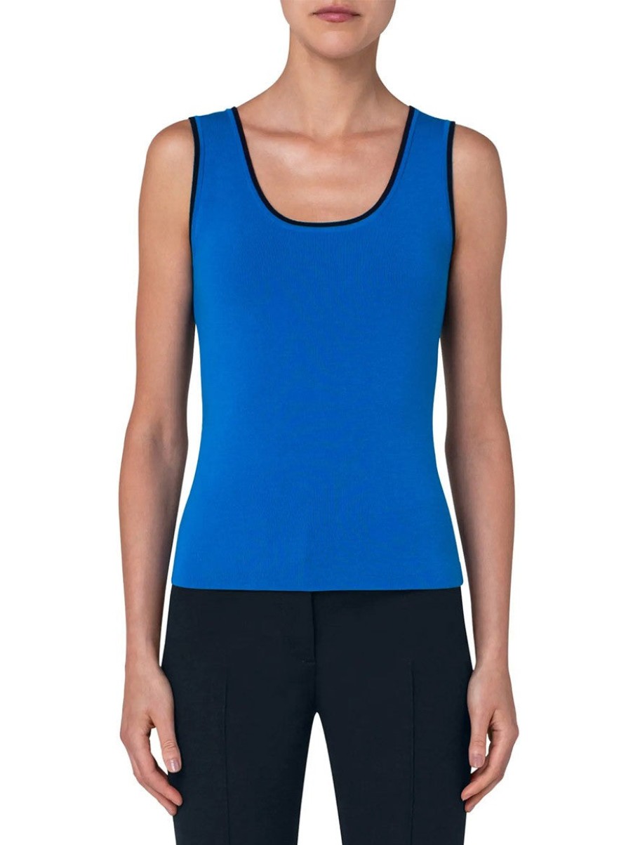 Women'S Akris Punto Tops | Colorblock Stretch Wool Tank Electric Blue/Navy | Akris Punto