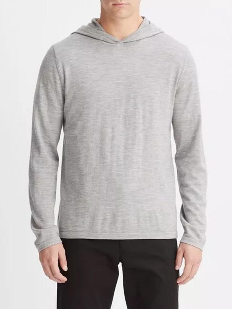 Men'S Vince Hoodies | Featherweight Wool Cashmere Pullover Hoodie In Heather Grey | Vince