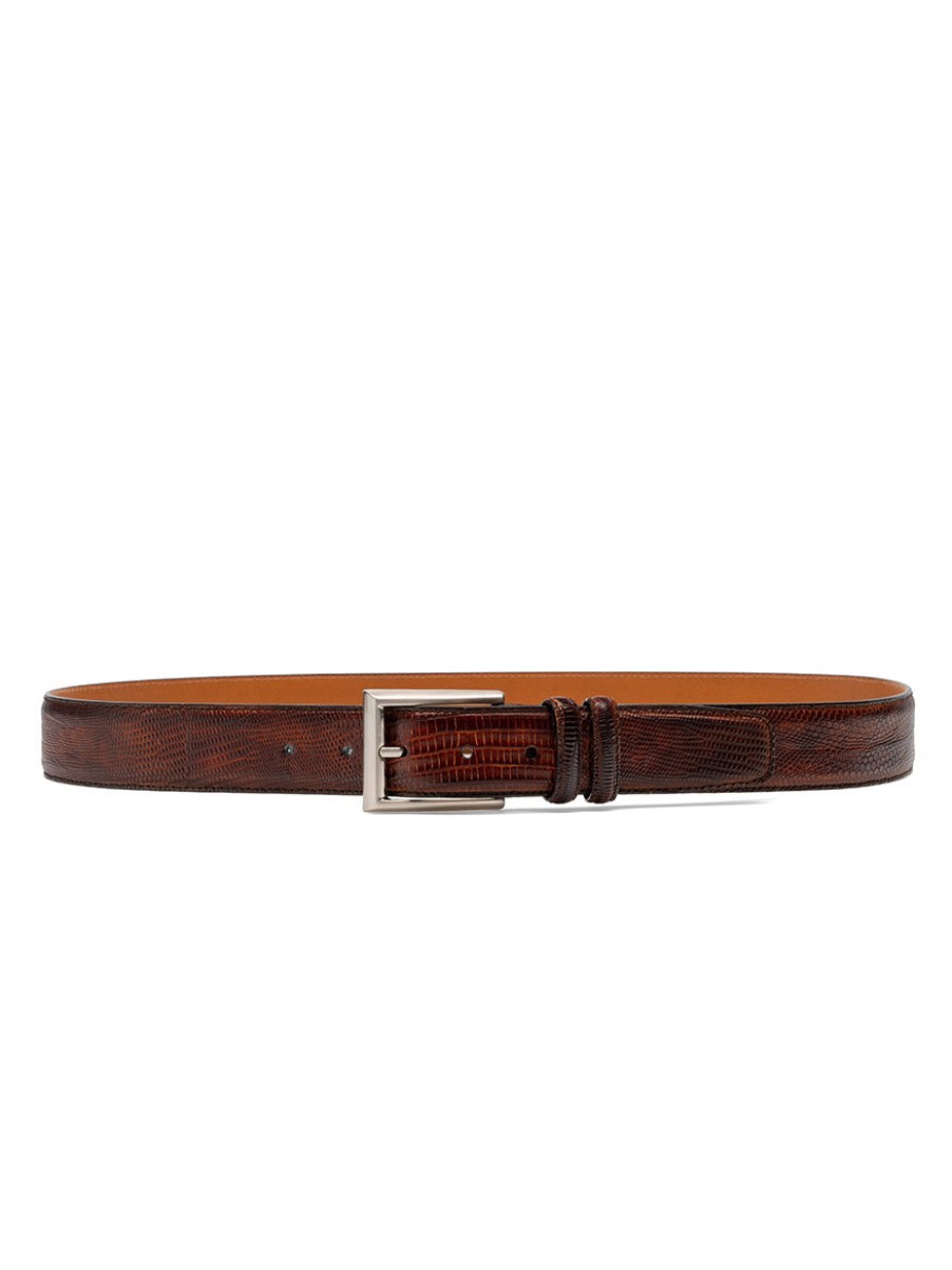 Men'S Magnanni Belts | Lizard Belt In Cognac | Magnanni