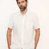 Men'S Vince Dress Shirts | Linen Short Sleeve Shirt Optic White | Vince