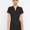 Women'S Vince Tops | Smocked Short Sleeve Button-Front Shirt In Black | Vince