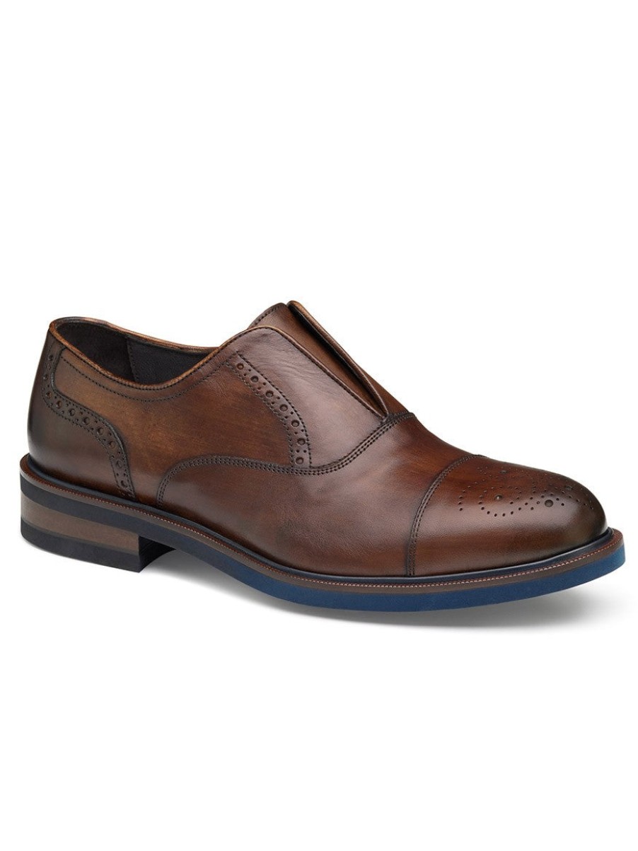 Men'S J & M Collection Oxfords & Derbys | Hartley Laceless Cap Toe Brown Italian Calfskin | J & M Collection