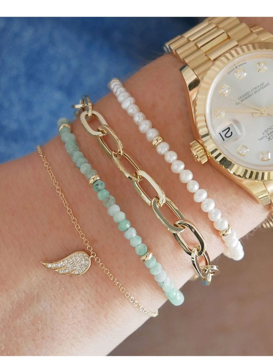 Women'S EF Collection Bracelets | Birthstone Bracelet Gold Rondelles - Pearl | Ef Collection