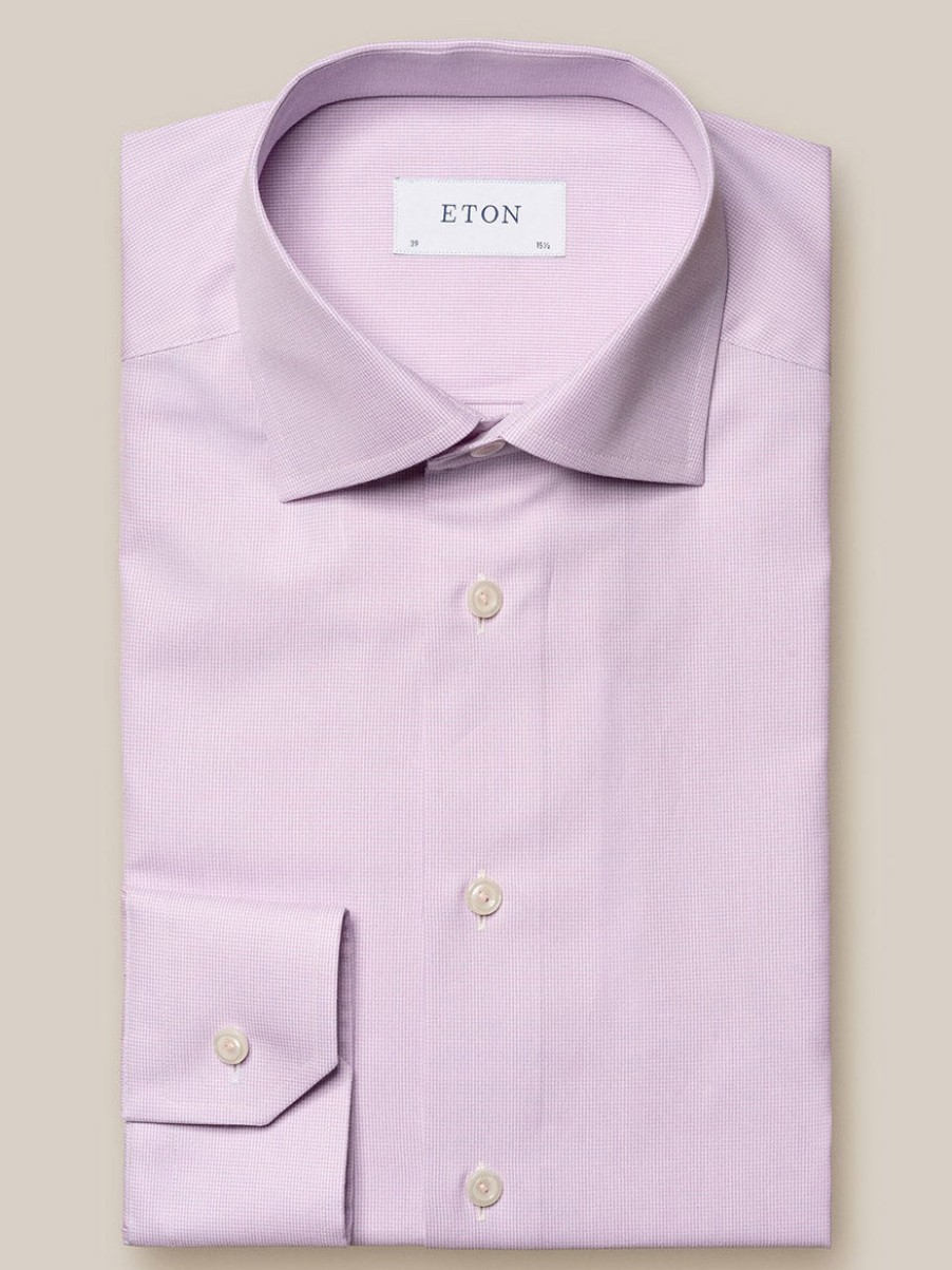 Men'S Eton Dress Shirts | Pink Fine Twill Houndstooth Dress Shirt | Eton