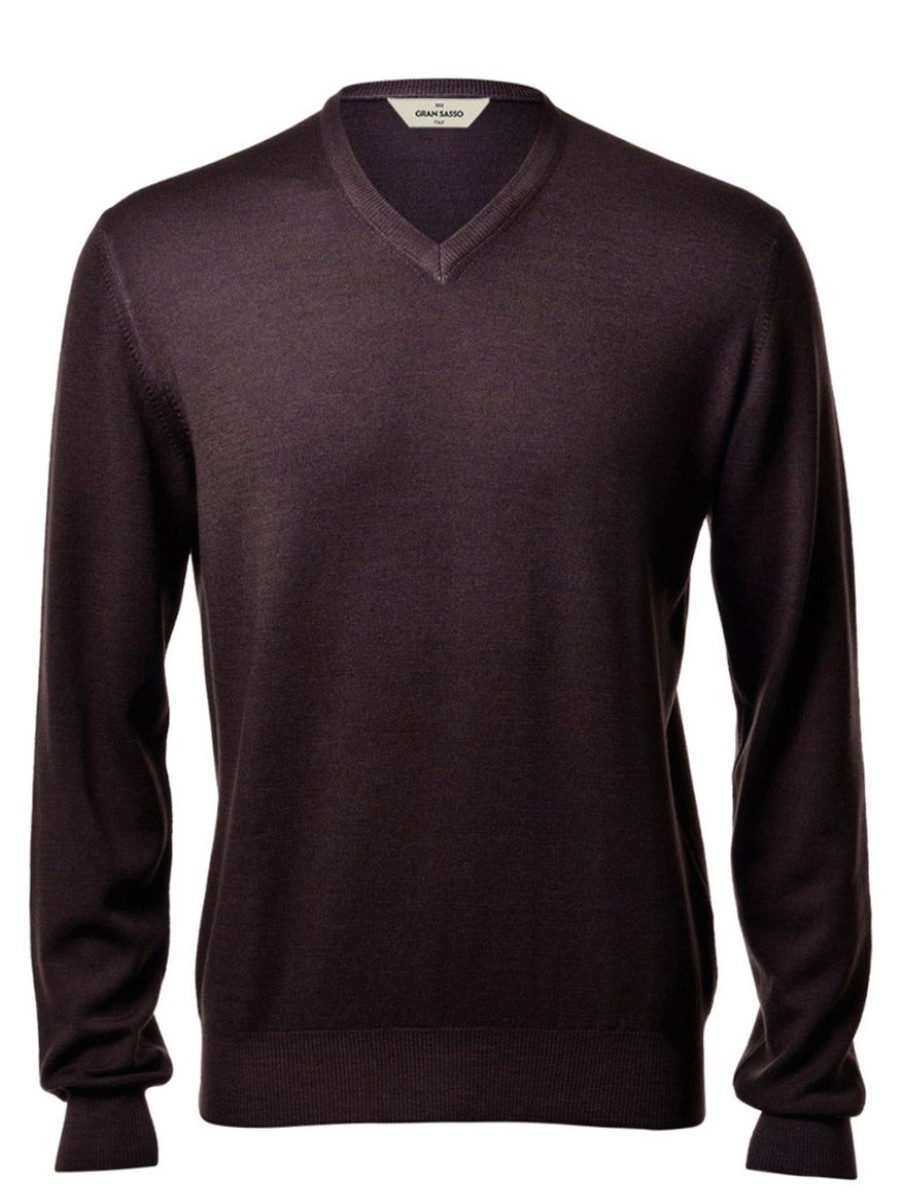 Men'S Gran Sasso Sweaters | Vintage Wash Extrafine Merino V-Neck In Brown | Gran Sasso