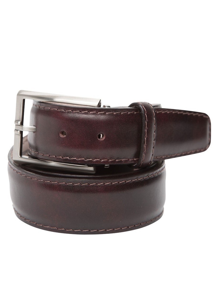 Men'S LEN Belts Belts | Italian Marbled Calf Belt Plum Tonal Stitching | Len Belts